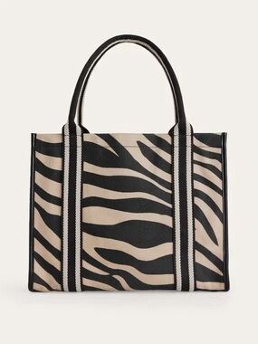 Boden Zebra-Stripe Canvas Tote - Black and Cream